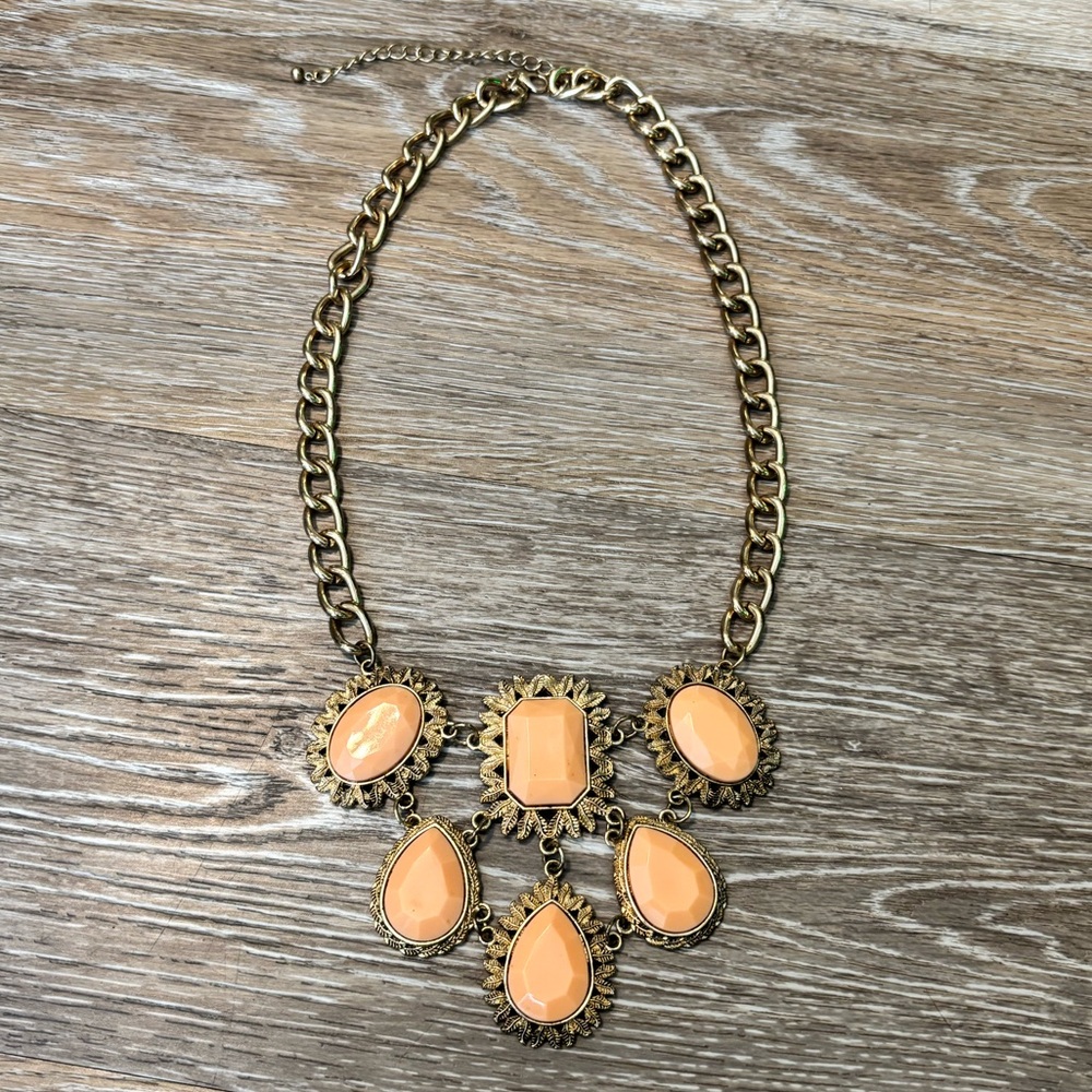 Elegant Gold and Peach Statement Necklace